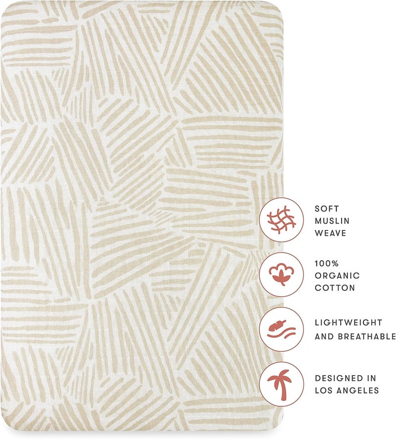 babyletto Muslin Baby Bassinet Sheets for Girls & Boys - GOTS Certified Breathable Organic Cotton Cover - 360° Fitted, Soft, Gentle & Cozy Rectangle Bedside Bassinet Sheets - Oat Stripe - Image 2